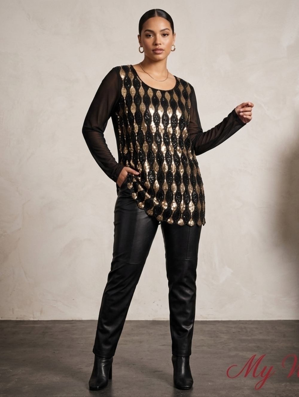 Vintage My Way Art Deco Black Gold Sequin Beaded Statement Blouse S
